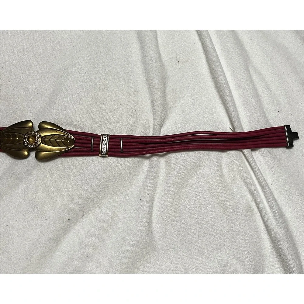 Unique Pink Leather Rope Belt With Gold And Rhinestone Accents And Chain Closure